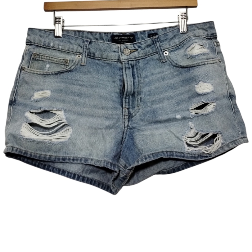 Lucky Brand Cut Off Light Wash Distressed Denim Shorts Women's 30 Festive Boho